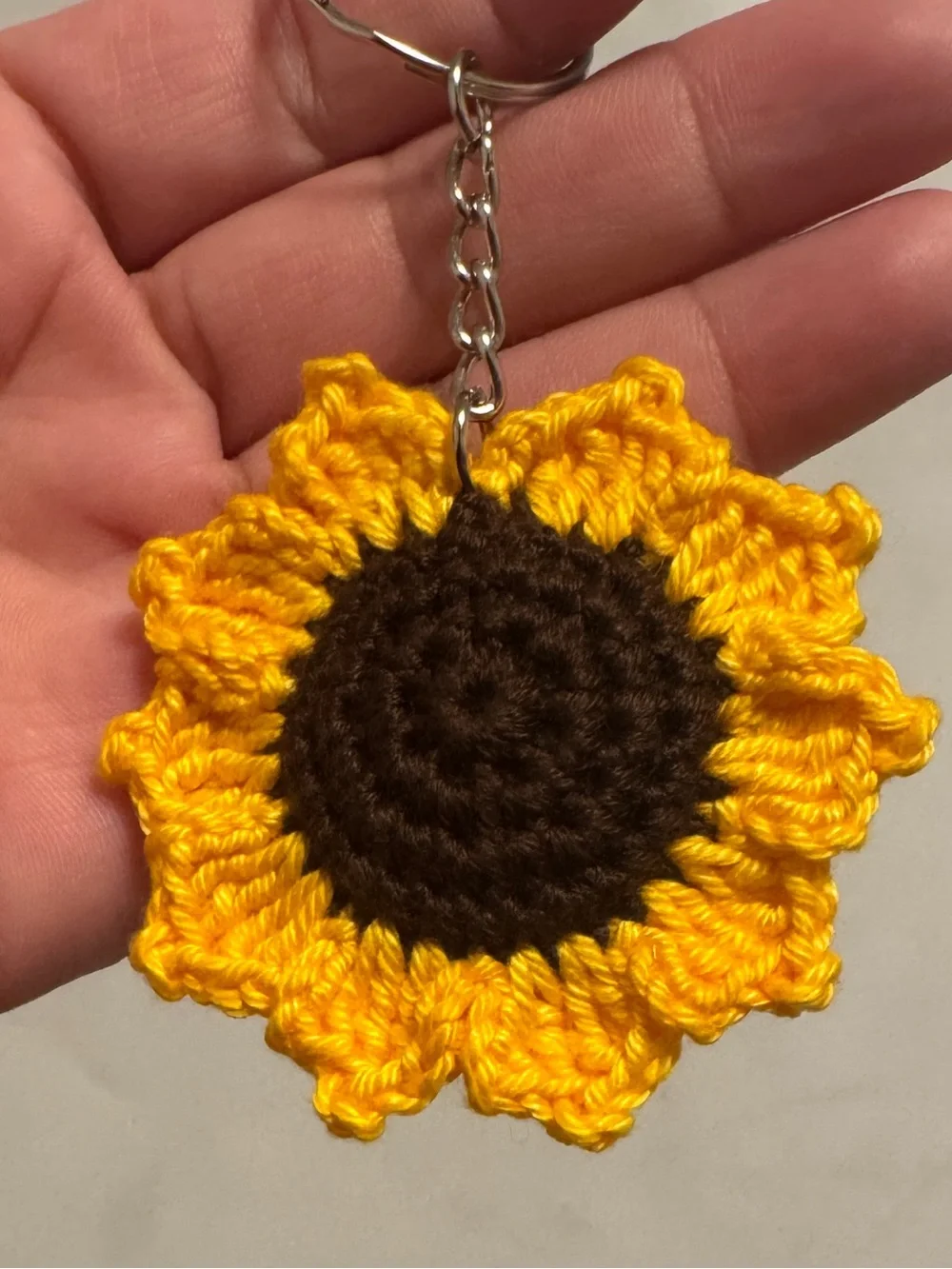 Handmade Crochet Sunflower Keychain - Yellow and Brown